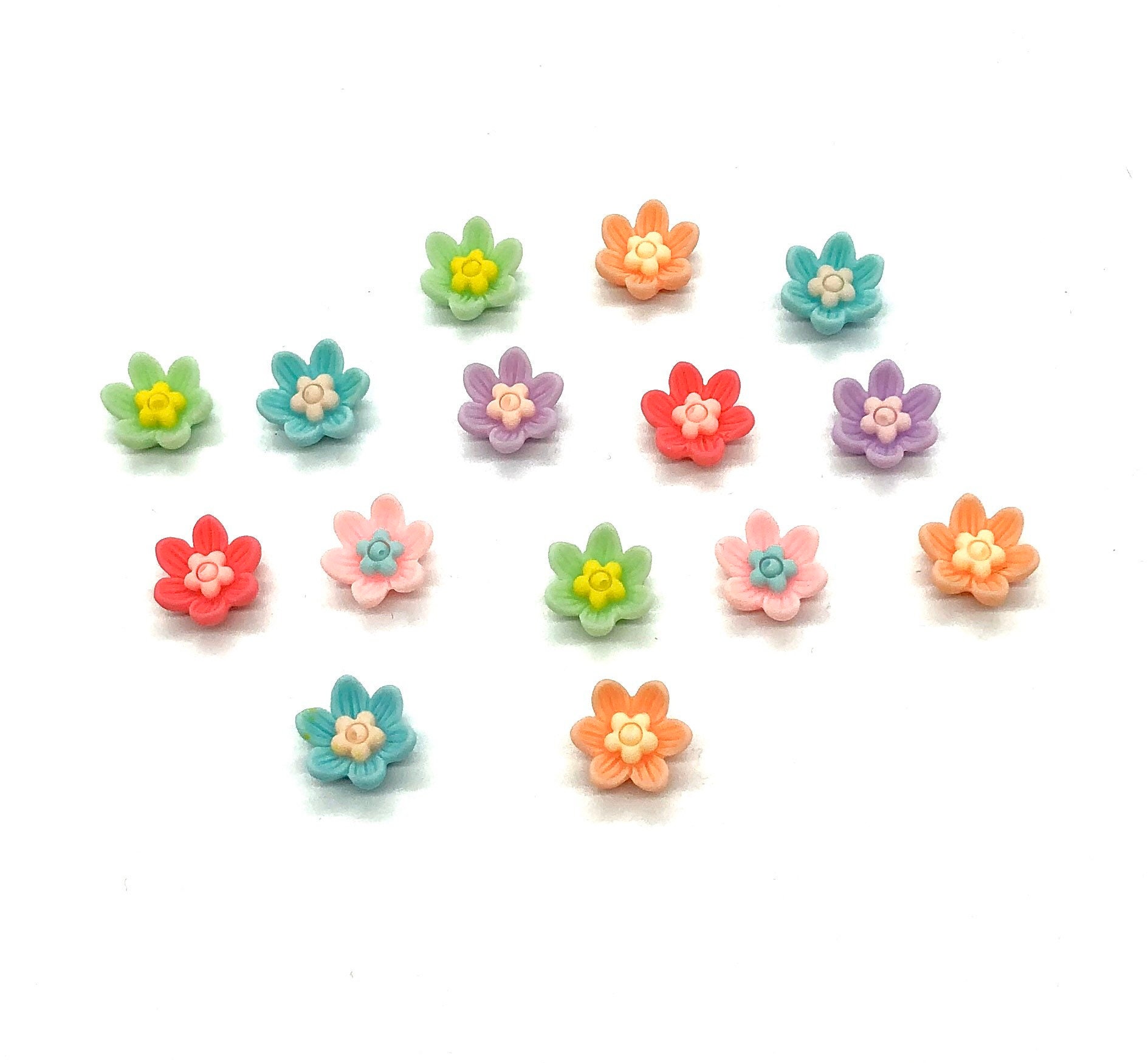 Flower cabochons, mix colour, set of 15