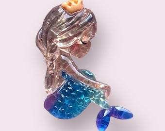 Glitter Mermaid Resin Cabochons, Blue Craft Embellishments, Set of 5