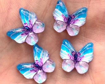 Butterfly resin embellishments, 15mm blue and lilac