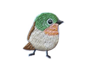 Bird embroidered patch, green sew on