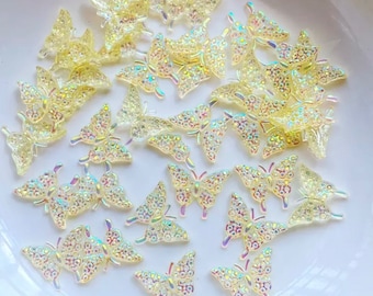Yellow resin lustre butterflies 12mm