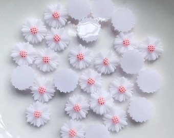 White 9mm flower cabochons