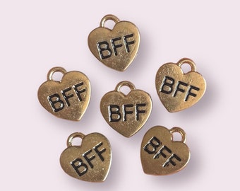 best friend heart charms, small gold 12mm alloy heart charm, fashion charms, heart jewellery making supplies, bff heart earring charms