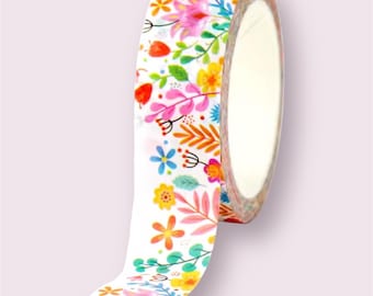 Flowers washi tape roll, 10m craft tape, single sided adhesive tape, decorative washi tape,patterned washi tape, journal supplies