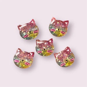 Embellissements de chat en résine, cabochons artisanaux chat rose 19 mm scintillants, chat en résine à dos plat, fournitures d'artisanat, cabochon animal, cabochon noeud pour cheveux
