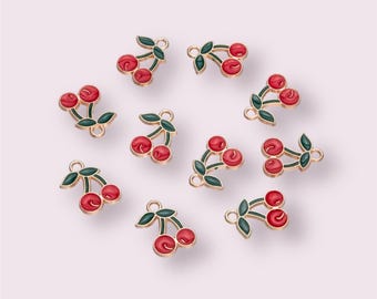 cherry enamel charms, fruit shaped charms, cherry earring charms, enamel fruit charms, cherry pendant, jewellery making supplies,