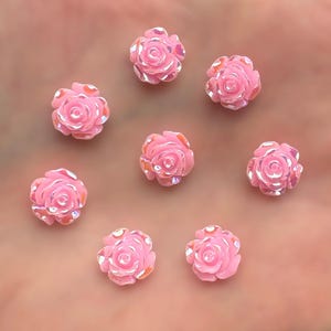 Flower cabochons, 10mm pink resin roses, flat back flower embellishments, rose cabochons, craft supplies, stick on flower, set of 20