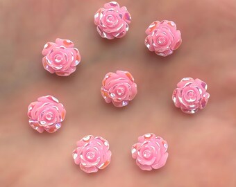 Flower cabochons, 10mm pink resin roses, flat back flower embellishments, rose cabochons, craft supplies, stick on flower, set of 20