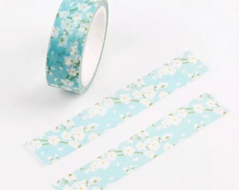Blue flowers Japanese washi tape roll, 7m washi tape, decorative craft tape, single sided adhesive tape, floral craft tape,