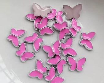Pink resin butterfly cabochons, 12mm