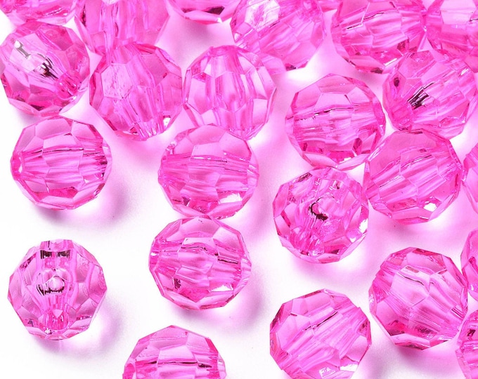 Featured listing image: 8mm pink transparent beads,  faceted beads, 100pcs