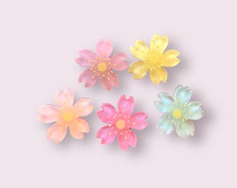 Flower cabochons, 26mm cherry blossom flower embellishments, resin flat back flower, floral embellishments, craft supplies, set of 5