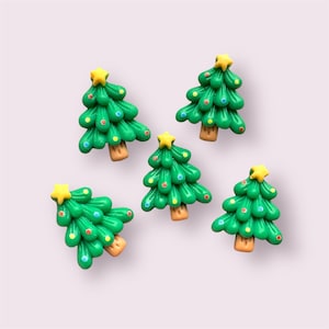 Christmas tree resin cabochons, 24mm tree cabochons, flat back Xmas tree, xmas embellishments, craft cabochons, set of 5