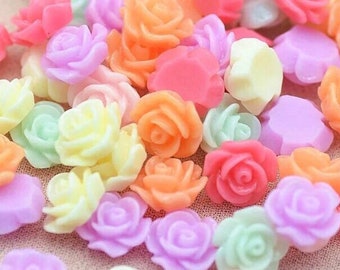 Flower cabochons, mixed pastel colour roses
