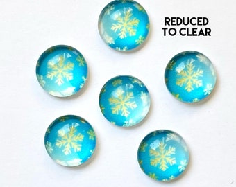 Snowflake blue glass cabochons, 10mm