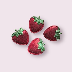 Strawberry fabric appliqué patch,  strawberry fabric embellishments , red strawberry motif, fruit patches, set of 6
