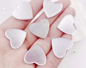 Silver finish heart cabochons, 20mm acrylic flat back heart, heart embellishments, anniversary cabochon, valentines cabochon, 5pc
