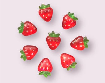 Strawberry mini resin embellishments,  11mm strawberry cabochons, flat back resin strawberry, fruit embellishments, craft supplies, 20pcs