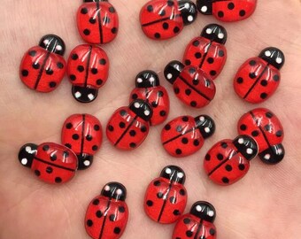 Ladybird resin cabochons, 13mm red ladybird  embellishments, flat back ladybird, animal craft cabochons, beetle embellishments, set of 20