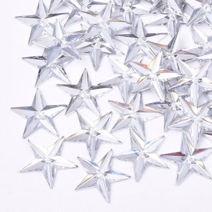 Star acrylic clear cabochons, 13mm flat back star cabochon, star shaped embellishments, decorative stars, xmas cabochons, set of 50