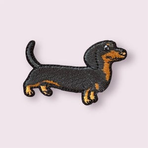 Dog iron on patch, dog appliqué, iron on embroidered patches, animal patch, sausage dog garment patch, no sew patch, sewing supplies