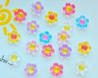 Mixed colour glass effect resin flower cabochon, 9mm