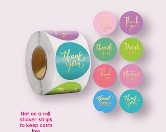 Thank you craft stickers, 25mm round colourful sticker, paper 1" stickers, stationery supplies, order stickers, envelope seals