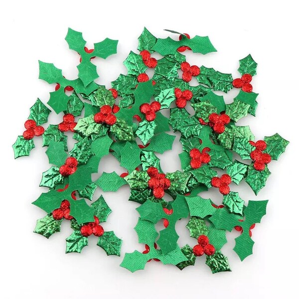 Holly fabric embellishments, Christmas craft supplies, fabric holly, Christmas embellishment, holly table confetti, set of 20