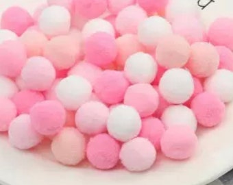 Pom Poms, Pinks and white mini pom poms, 10mm