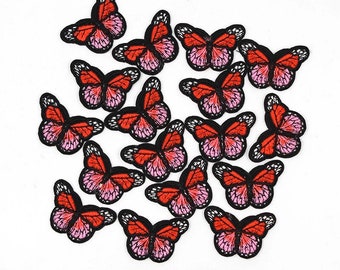 10-Pack Red Butterfly Embroidered Patches - Iron On Or Sew On Appliques For Clothing