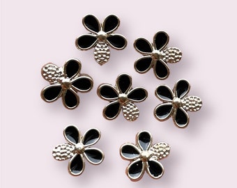 Black and gold resin flower cabochons