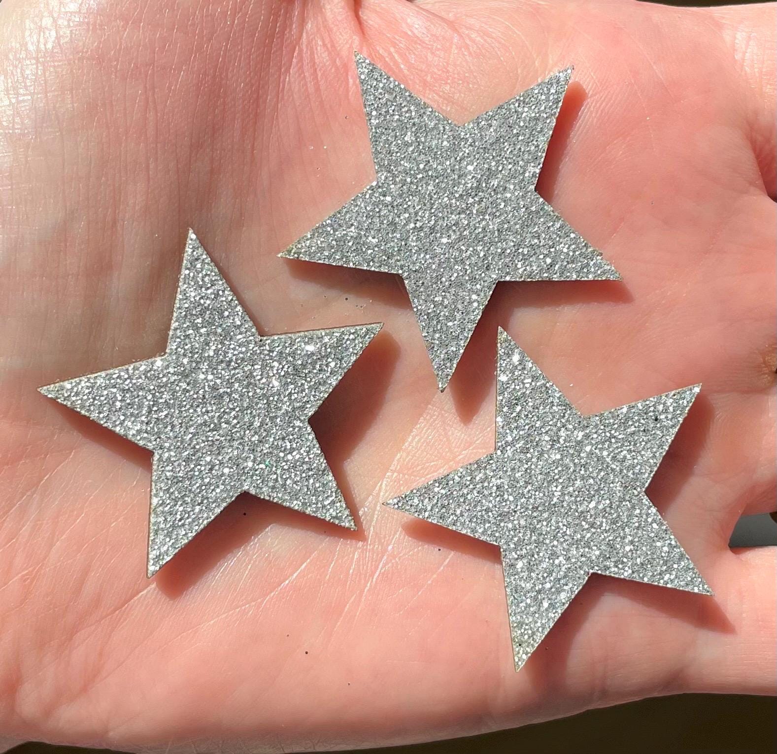 Silver Glitter Wooden Star Embellishments, Christmas
