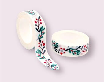 Christmas garland washi tape, decorative xmas tape, 10m self adhesive craft tape, xmas packaging tape, festive washi tape