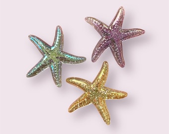 Starfish cabochons, glitter 4cm starfish, resin flat back starfish embellishment, mix colour starfish, sea theme cabochon, craft supplies