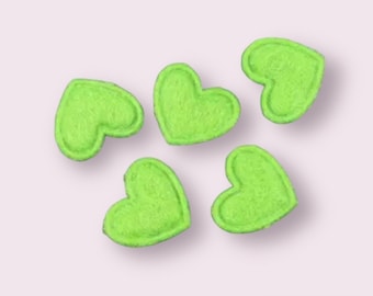 Heart shaped green felt fabric embellishments, 17mm