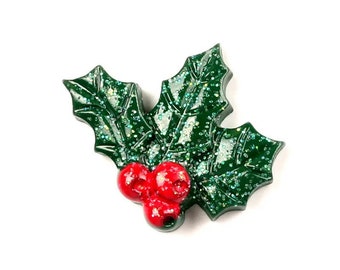 Holly leaf resin cabochons, 29mm