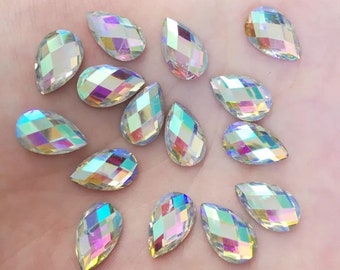 Teardrop cabochons, silver flat back resin rhinestone embellishments, 13mm teardrop cabochon, craft supplies, stick on embellishments