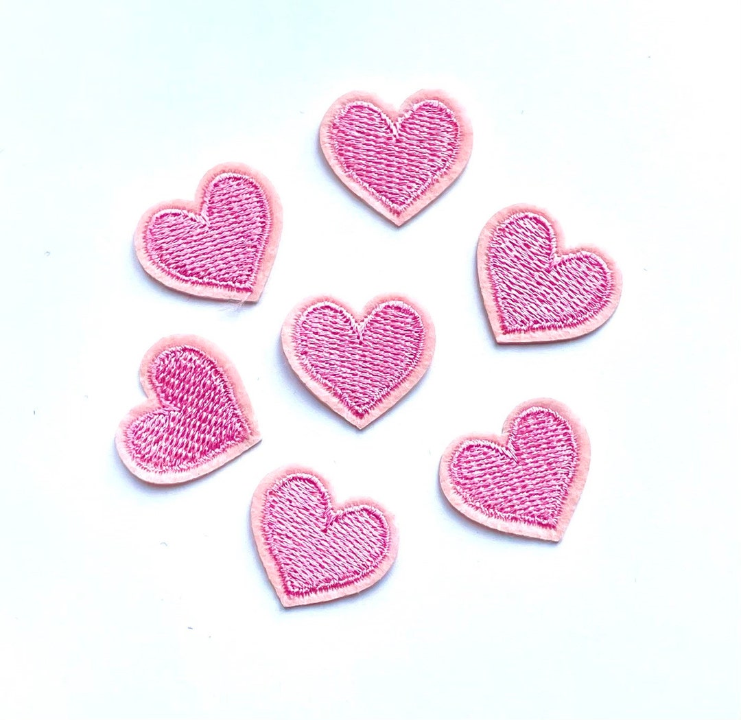 Pink Iron on Heart Patches Pink Embroidered Heart Appliqué - Etsy UK
