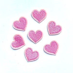 Pink iron on heart patches, pink embroidered heart appliqué, 26mm pink heart motif, small heart patch, pink heart garment patch, 2pcs, 5pcs