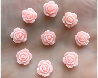 Rose cabochons, pink 10mm flower embellishments, resin flat back flower cabochon, floral embellishments, craft supplies, stick on flower