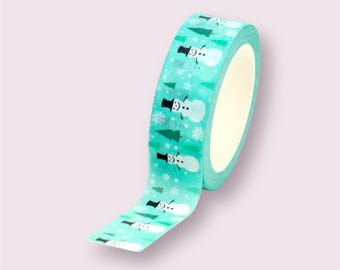 Snowman washi tape, decorative xmas tape, 10m self adhesive craft tape, xmas packaging tape, festive washi tape