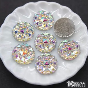 Round resin silver sparkle cabochons, 10mm flat back rhinestone embellishments, round craft cabochon, wedding supplies, set of 20