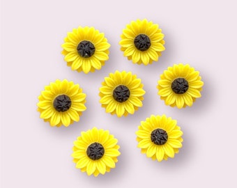 sunflower cabochons, 15mm yellow flower embellishments, resin flat back flower, craft supplies, stick on flowers, set of 10