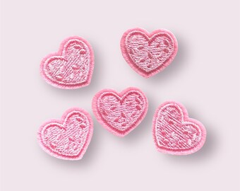 Pink embroidered heart patches, iron on 22mm heart patch, small heart garment patch, pink heart motif, no sew patch, sewing supplies