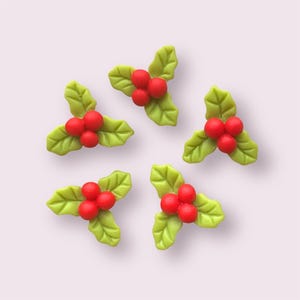 Holly leaf resin cabochons, 26mm holly cabochons, flat back holly, xmas embellishments, craft cabochons, set of 5