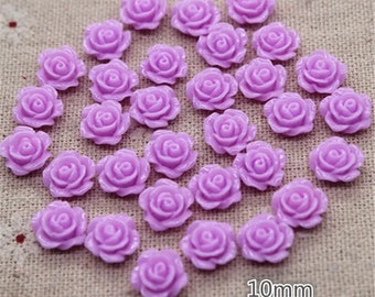 Lilac rose flower cabochon, 10mm resin flower, flat back flower embellishment, floral craft cabochon, decorative pale purple flower