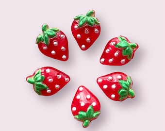 Mini Strawberry Resin Embellishments, Flat Back Cabochons (Set of 20)