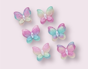 Butterfly fabric glitter appliqués, padded fabric 40mm butterflies , fabric craft embellishments, hair bow supplies, set of 6