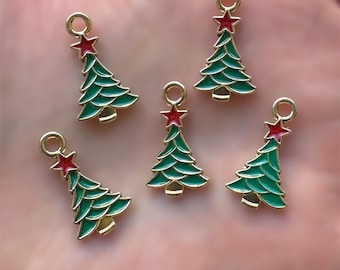 Christmas tree with star charms, 20mm enamel Christmas charms, jewellery supplies