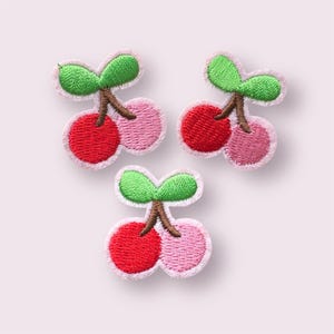 Red & Pink Cherry Embroidered Iron On Patch (32mm)